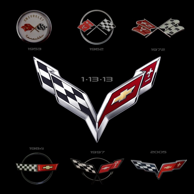 Логотипы Corvette с самого первого образца 1953 года до новейшего для модели 2013 модельного года